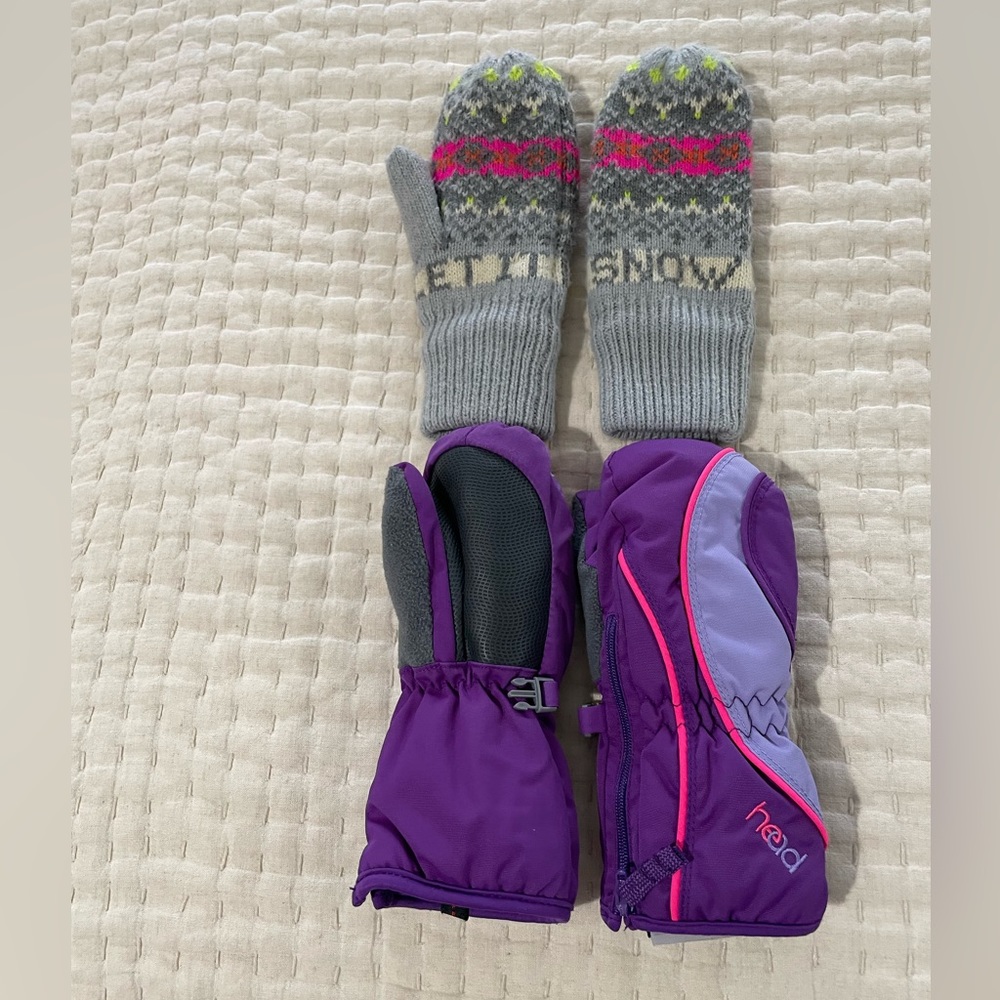 2 pairs size small kids mittens, Head (waterproof) and Gap Kids